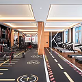 Modern Fitness Gym Interior With Treadmills Dumbbells Track Lines Wooden Decor