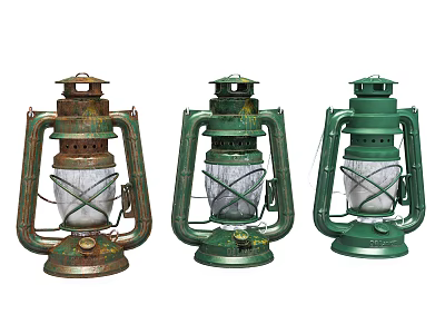 Vintage Candle Lanterns With Metal Frame Glass Shade Brown Green Colors 3d model
