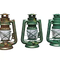 Vintage Candle Lanterns With Metal Frame Glass Shade Brown Green Colors