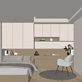 Modern Tatami Bedroom With Built In Cabinets Bookshelf Desk Chair And Plant