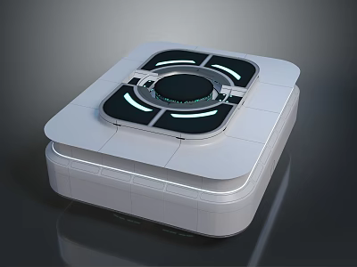 White Square Modern Tech Equipment With Black Circular Top And Illuminated Rings 3d model