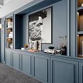 Elegant Modern Conference Room Interior With Blue Paneled Walls Round Table And Wooden Chairs
