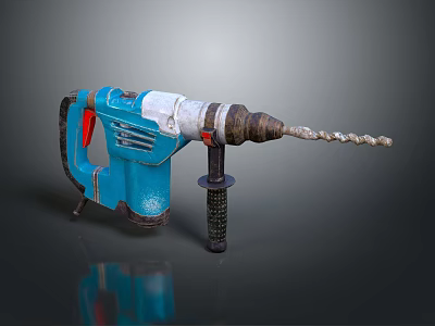 Blue And White Electric Hammer Drill Power Tool For Construction With Drill Bit And Handle 3d model