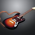 Stylish Electric Guitar As Daily Living Item With Brown Strap And Sunburst Finish