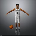 Man Standing In White Spurs Basketball Jersey Number 3 With Arms Outstretched And Basketball