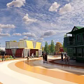 Scenic Garden Landscape Design Featuring Green Spaces Winding Paths And Diverse Buildings