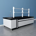 Functional Workbench with Black Countertop White Shelf Sink Faucet and Storage Cabinets