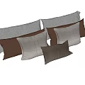 Decorative Throw Pillows in Beige and Brown with Striped Square Textured Patterns in Layered Arrangement
