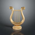 Golden Lyre Musical Instrument with Scroll Design Base and Metal Strings