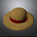 Wide Brim Woven Straw Hat With Red Ribbon Band Summer Fashion Accessory