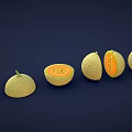 Fresh Cantaloupe Whole And Sliced Displaying Orange Flesh And Seeds On Dark Background