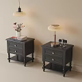 Black Bedside Tables With Drawers Table Lamps Vase Flowers Stack Of Books And Phone Holder
