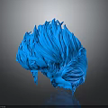 3D Blue Brain Organ With Hairy Fibrous Strands And Detailed Textured Surface