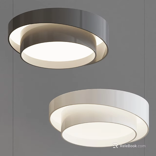 Two Modern Round Pendant Lights With Gray And White Sleek Design 3d model 