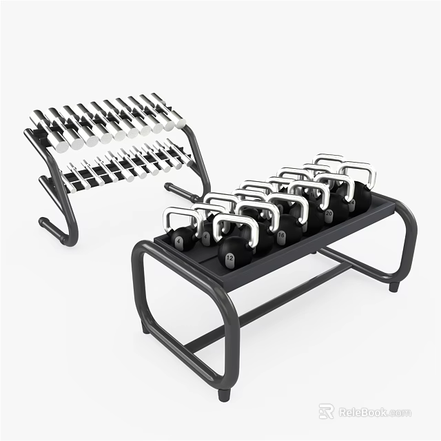 Fitness Equipment Dumbbell Rack With Heavy Duty Steel Frame And Multiple Dumbbells For Home Gym 3d model 