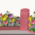 Vibrant Floral Display With Pink Telephone Booth And Colorful Flowers Decoration
