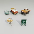 Various Street Vendor Carts for New Year with Wooden Tops and Wheels