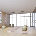Bright Yoga Fitness Space With Wooden Floor Large Windows And Yoga Balls Mats