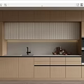 Modern Kitchen Interior With Light Wood Cabinets Countertop Sink And Oven