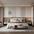 Modern Bedroom Interior Design With Comfortable Bed Nightstands Accent Chair And Decorative Rug