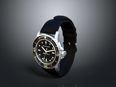 Stylish Black Wristwatch With Leather Strap And Stainless Steel Case 3d model