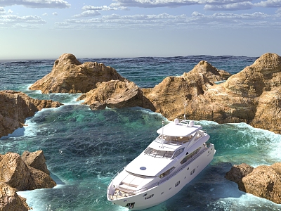 coastal reef sea water yacht rocks sea waves 3d model