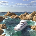 coastal reef sea water yacht rocks sea waves 3d model