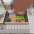 Cozy Courtyard Garden With Brick Wall Wooden Chairs Fire Pit And Lush Greenery