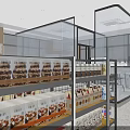 Modern Cat Themed Pet Shop with Shelves Cat Trees Plants and Paw Prints