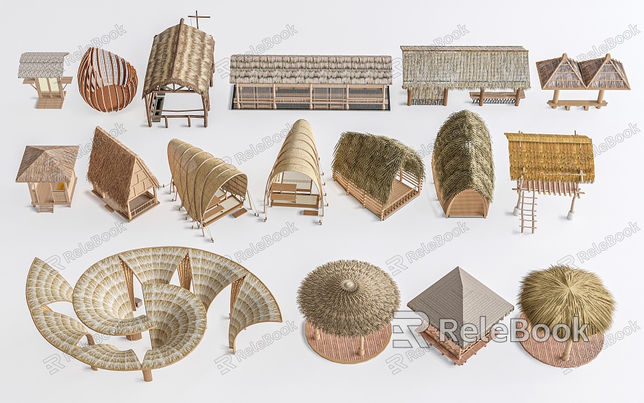 Modern Thatched House Wooden House Gazebo View Pavilion Thatched House model