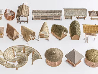 Modern Thatched House Wooden House Gazebo View Pavilion Thatched House 3d model