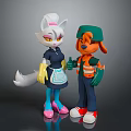 Animated Game Characters White Cat Yellow Gloves Apron And Orange Dog Green Hat Thumbs Up