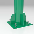 Durable Green Metal Guardrail with Sturdy Posts Horizontal Striped Beams and Bases
