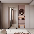 Modern Bedroom Interior with Bed Pillows Nightstand Pendant Lights Area Rug and Desk Chair