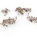 Multiple Small Animal Skeletons Scattered On White Background Show Bone Structures