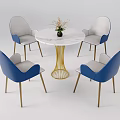 Modern Round Marble Top Meeting Table And Gray Black Chairs With Gold Metal Legs