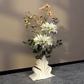 Window Display Decoration Featuring White Vase With Wavy Base And White Yellow Flowers