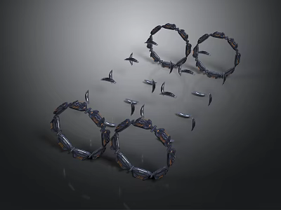 Modern Abstract Black Circular Ring Structures With Flying Bird Elements 3d model