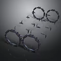 Modern Abstract Black Circular Ring Structures With Flying Bird Elements