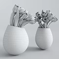 Decorative Ornament Set with Transparent Vase White Tulips and Green Leaves for Home Decor