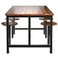 Modern Dining Table Set With Wooden Tabletop And Metal Frame Stools 3d model