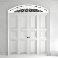Classic White Double Doors With Arched Grille Window And White Walls