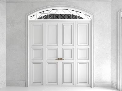 Classic White Double Doors With Arched Grille Window And White Walls 3d model