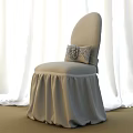 Elegant Beige Dining Chair With Tufted Back Bow Detail And Skirt Against White Curtains Background