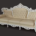 Classical Three Seater Sofa With Carved Frame Tufted Back And Brown Leather