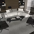 Elegant Modern Sofa And Coffee Table Set With Leather Accent Chairs And Area Rug
