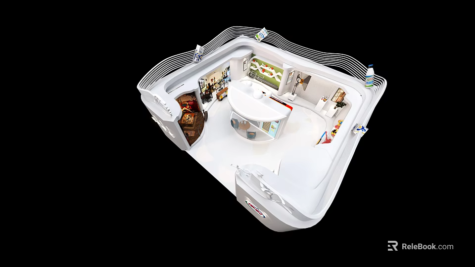 Modern Mall Store Interior Design With Open Layout Central Round Counter And Display Areas 3d model 