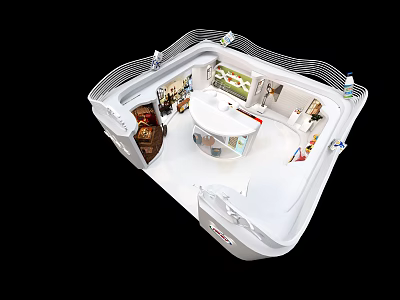 Modern Mall Store Interior Design With Open Layout Central Round Counter And Display Areas 3d model