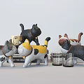 Colorful Cute Cat Figurine Decorative Ornament Set With Cup Glassware On Stacked Books