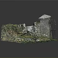 Ancient Stone Wall Structure With Iron Gate Ivy And Green Grass 3d model